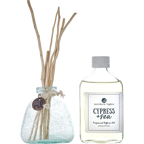Cypress & Sea By Northern Lights Fragrance Diffuser Oil 6 Oz & 6X Willow Reeds & Diffuser Bottle